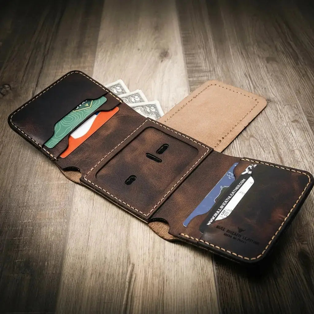 Badge Trifold Wallet Bull Sheath Leather
