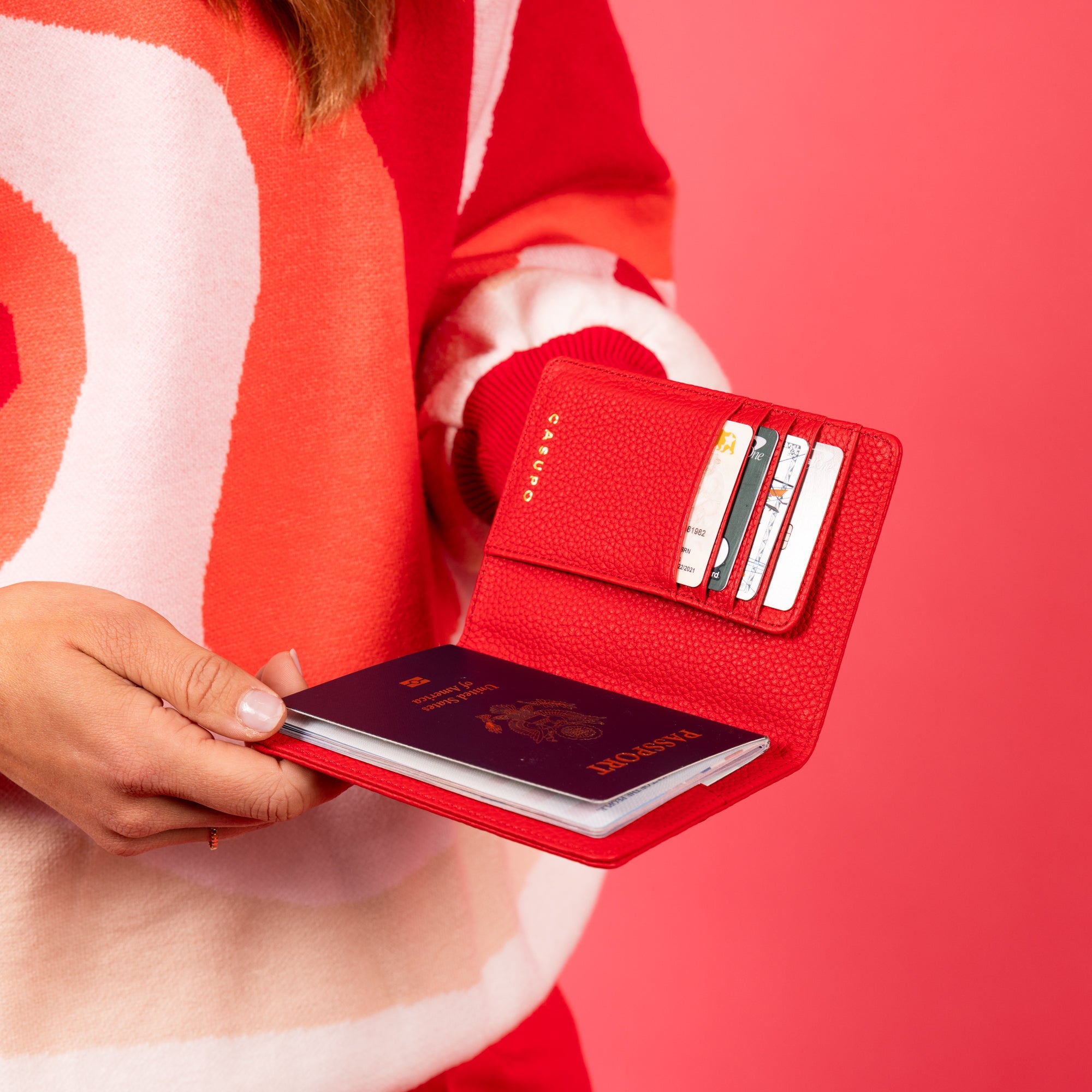 Leather Passport Wallet with RFID - Red CASUPO
