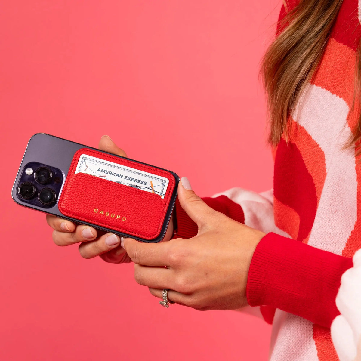 Mag Safe Leather Wallet with RFID - Red CASUPO