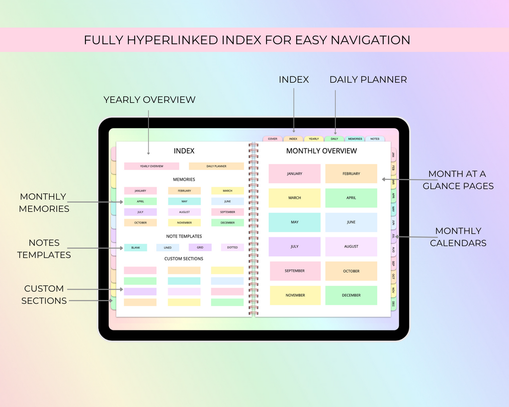 2026 Simply Elegant Digital Planner in Rainbow Jessica Autumn