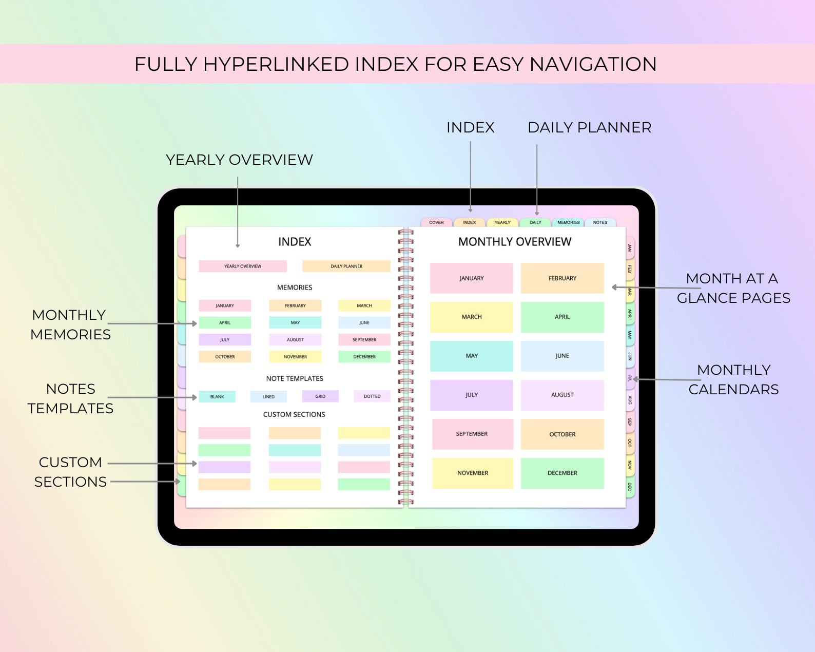 2026 Simply Elegant Digital Planner in Rainbow Jessica Autumn