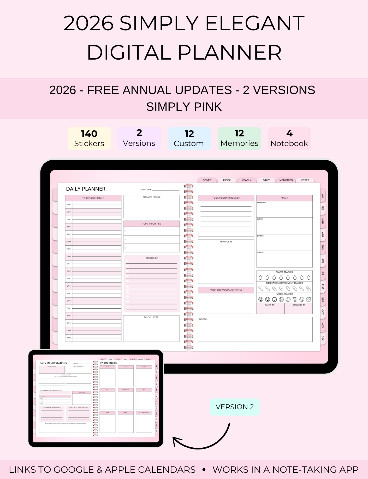 2026 Simply Elegant Digital Planner in Pink Jessica Autumn