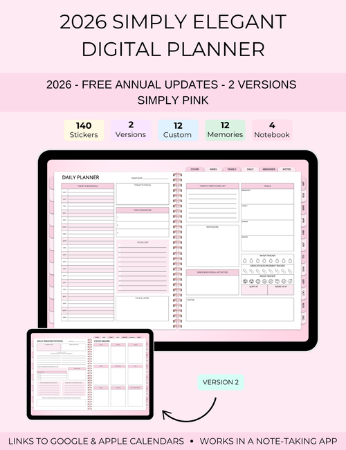 2026 Simply Elegant Digital Planner in Pink Jessica Autumn