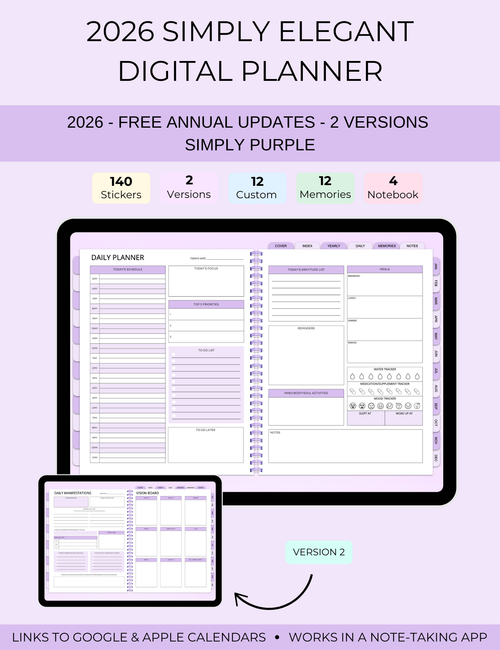 2026 Simply Elegant Digital Planner in Purple Jessica Autumn