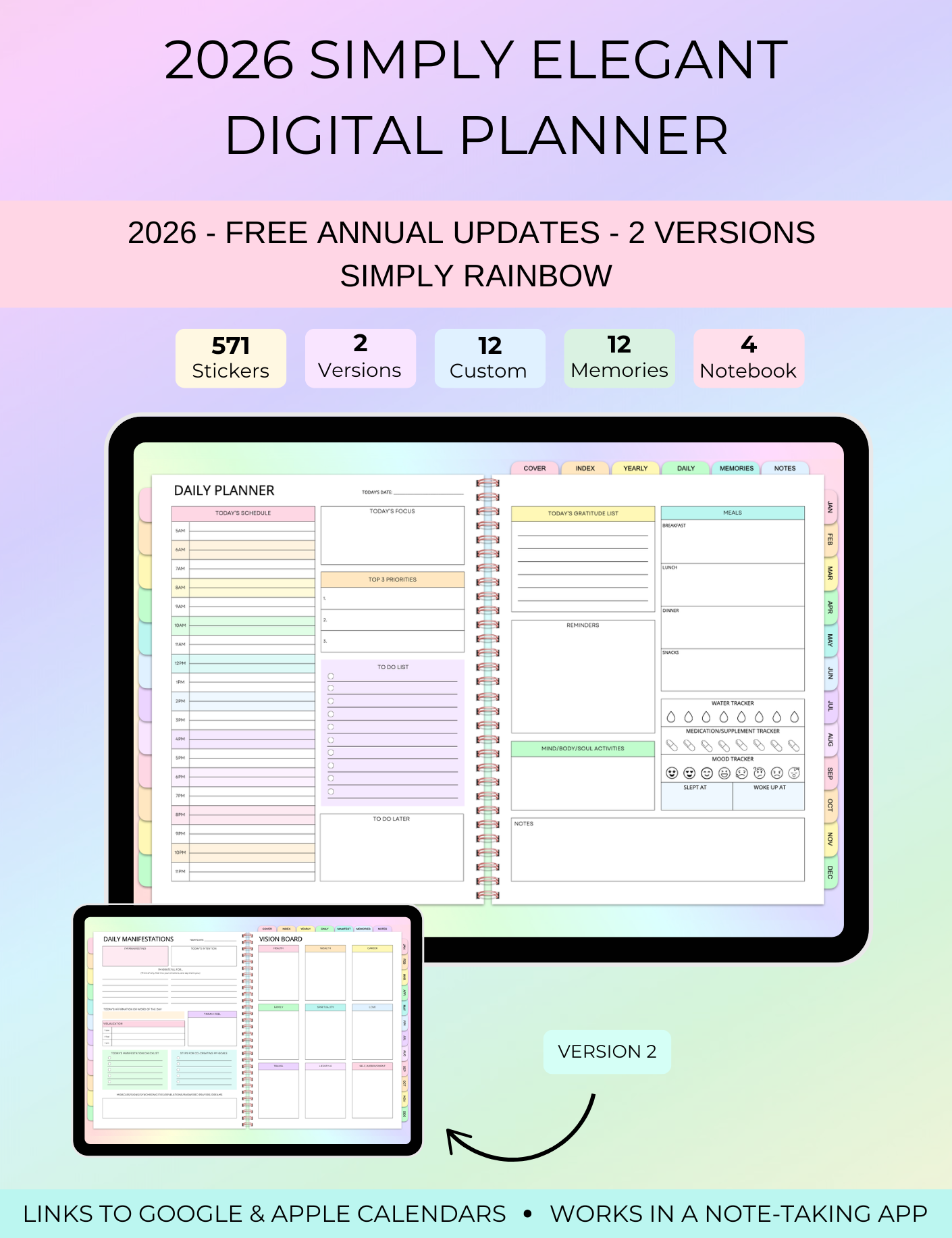 2026 Simply Elegant Digital Planner in Rainbow Jessica Autumn