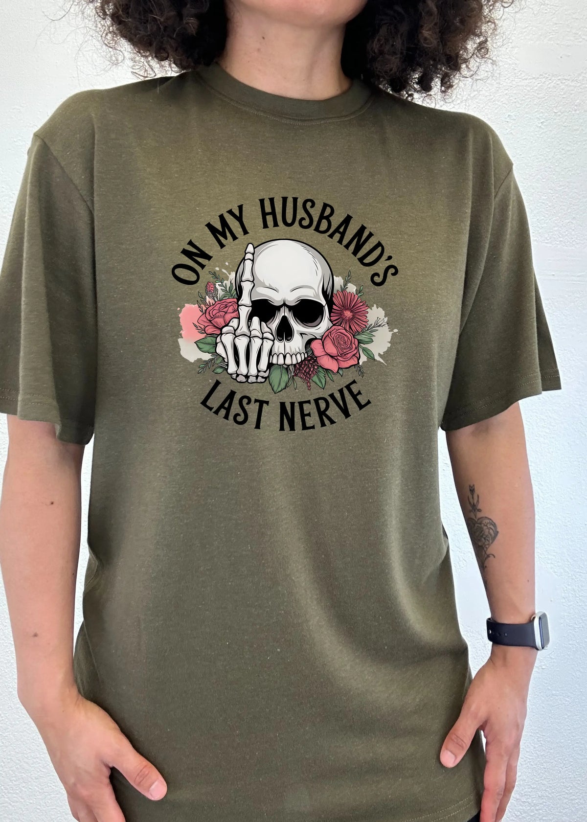 On My Husbands Last Nerve Sublimation Unisex Bamboo/Cotton Graphic T-Shirt Spun Bamboo