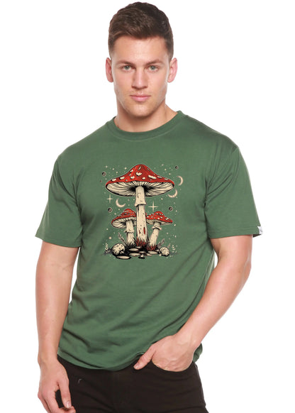 Boho Retro Hippie Mushrooms Natural Unisex Bamboo/Cotton Graphic T-Shirt Spun Bamboo