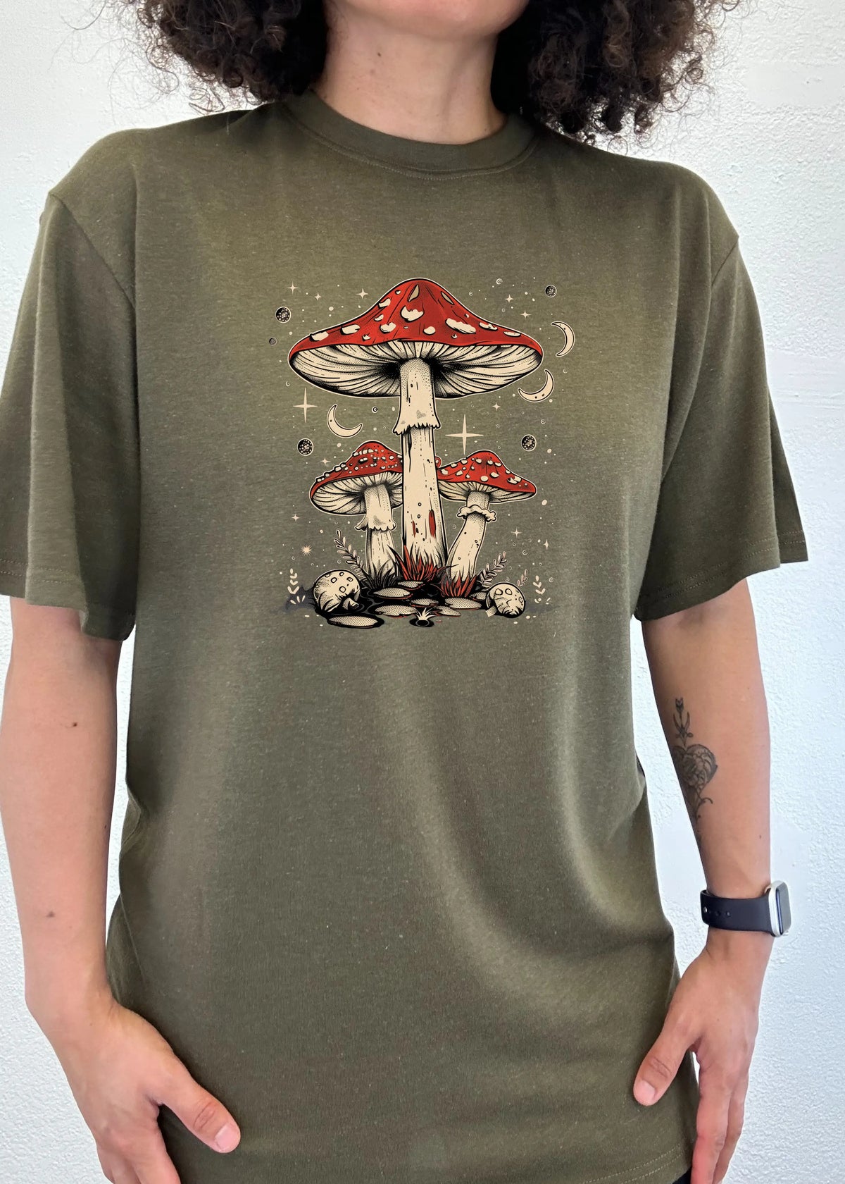 Boho Retro Hippie Mushrooms Natural Unisex Bamboo/Cotton Graphic T-Shirt Spun Bamboo