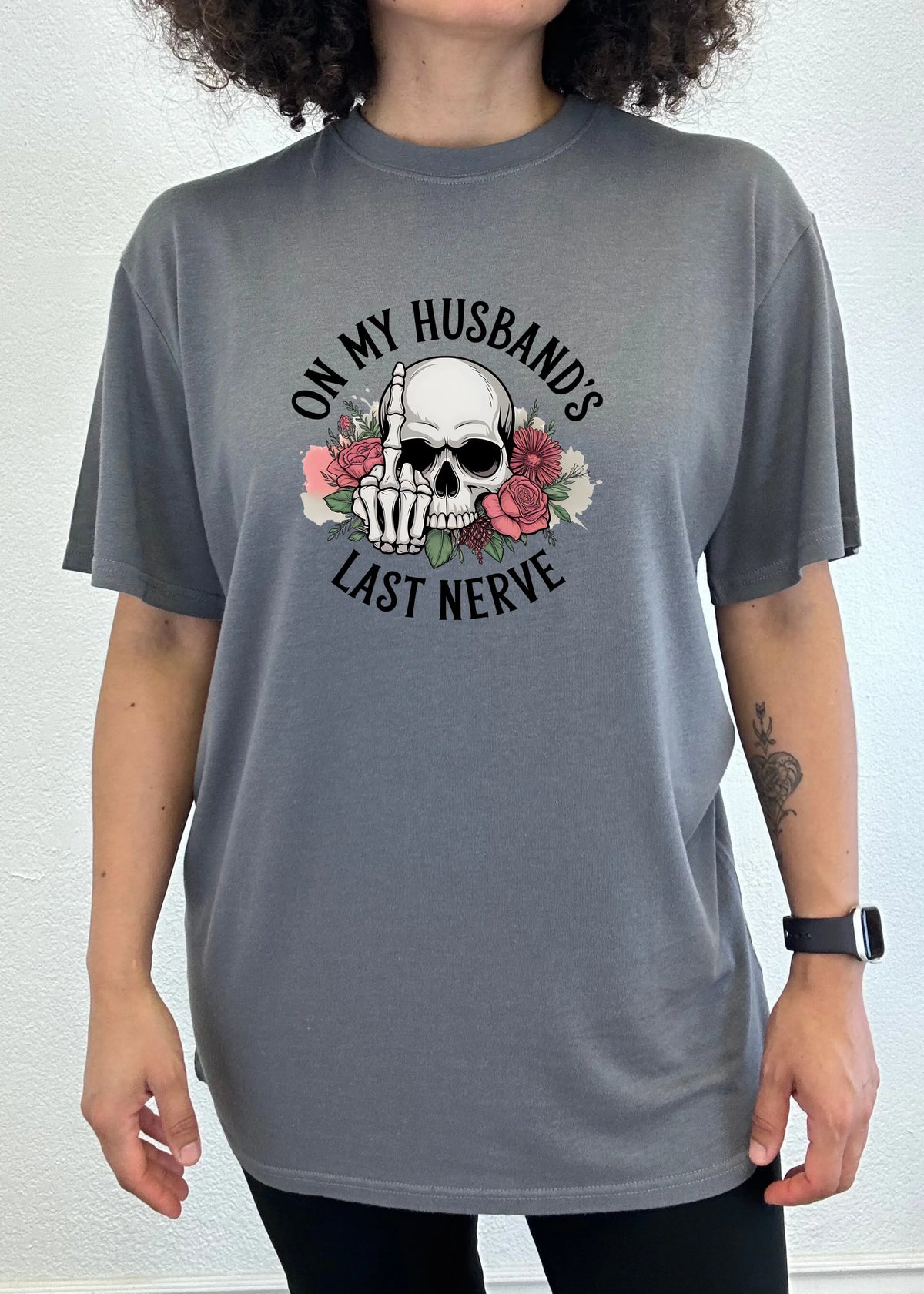 On My Husbands Last Nerve Sublimation Unisex Bamboo/Cotton Graphic T-Shirt Spun Bamboo