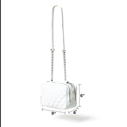 Mini Quilted Crossbody Bag, White Classy Leather Bags