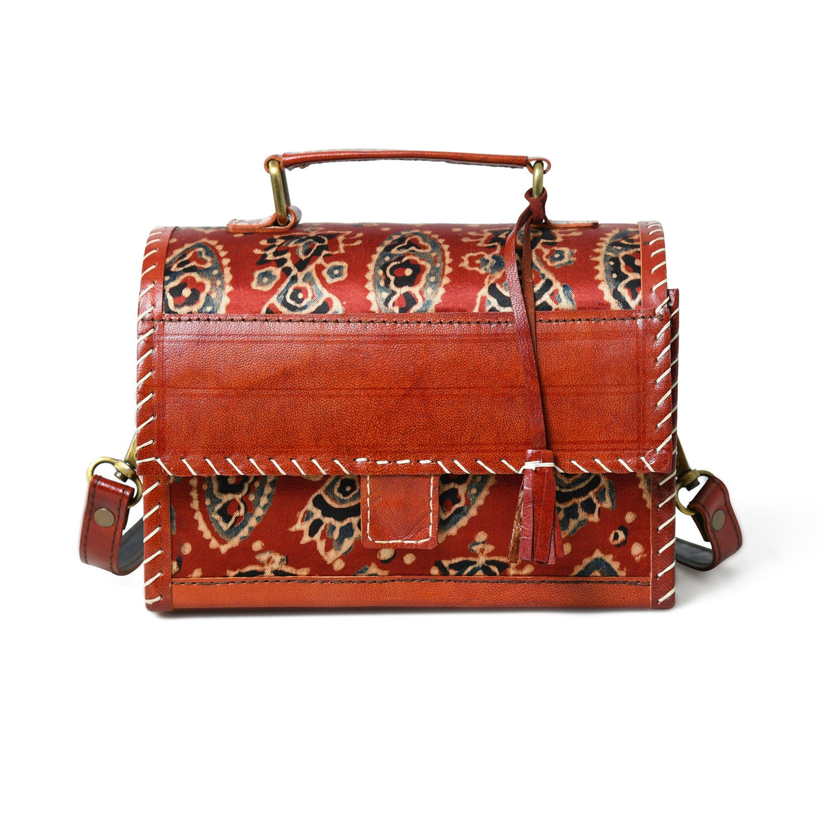 Maroon Mystique Ajrakh Satchel Purse Classy Leather Bags