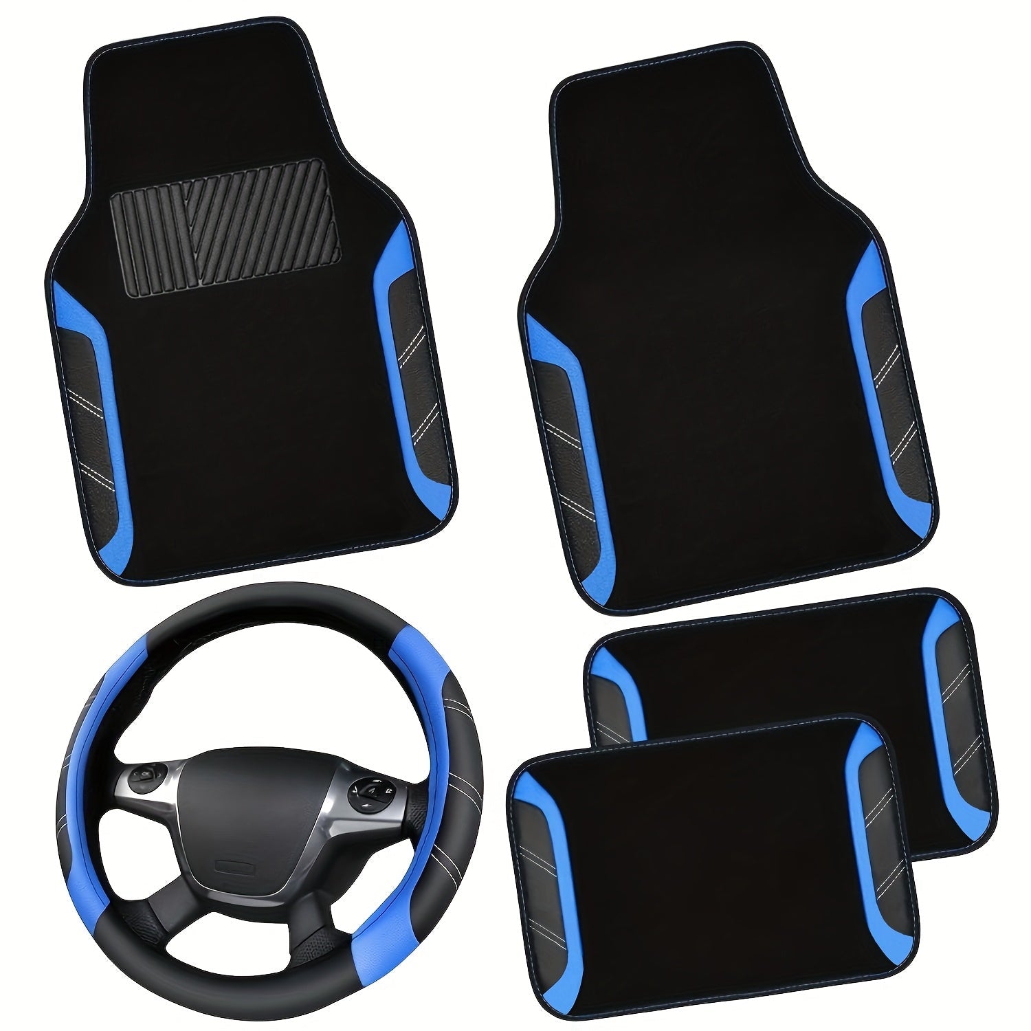Steering Wheel Cover And Waterproof Car Floor Mats, Microfiber Universal Car Combo Fit for 95% Sedan, SUV, Cars, 14.5-15inch Sporty Anti-Slip Safety Comfortable Design Shore Co. Shop