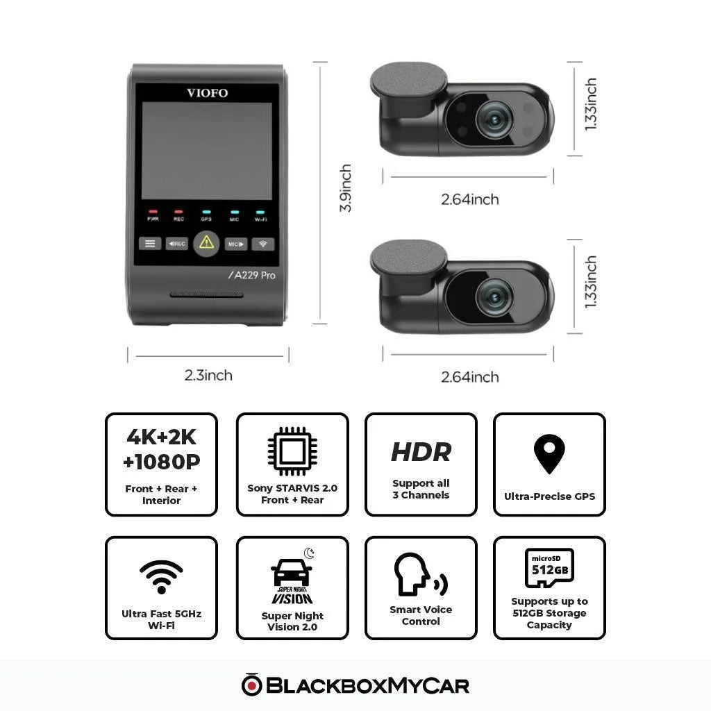 VIOFO A229 Pro 4K UHD 3-Channel Dash Cam BlackboxMyCar