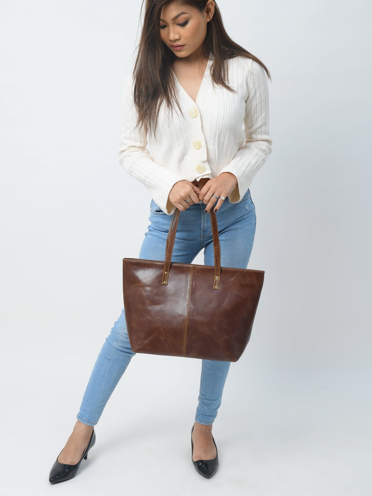 The Kim Tote Bag- Dark Brown Classy Leather Bags