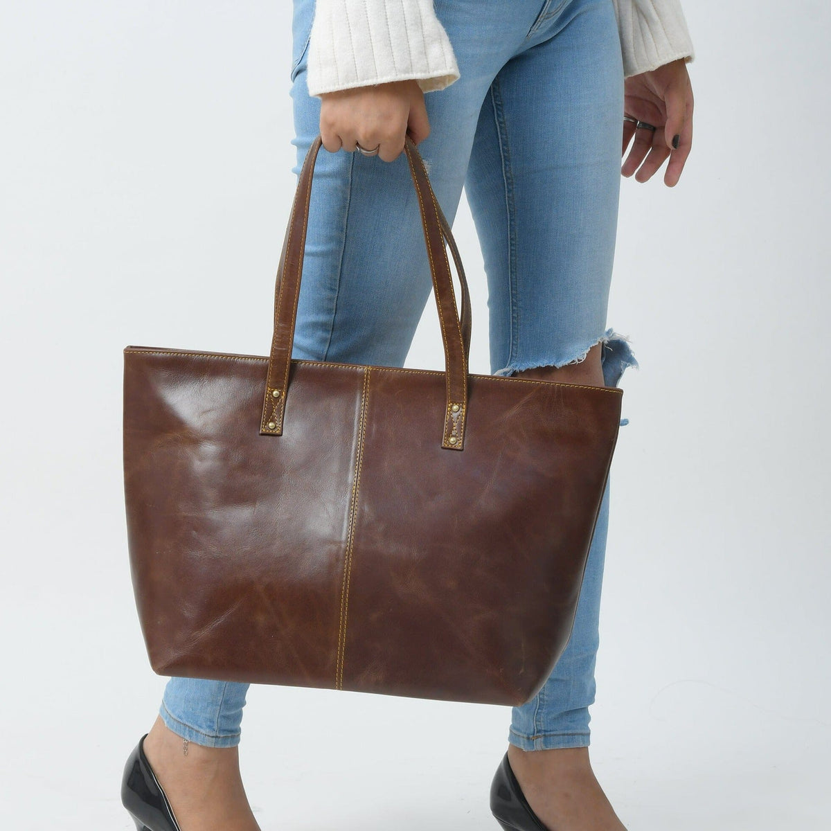 The Kim Tote Bag- Dark Brown Classy Leather Bags