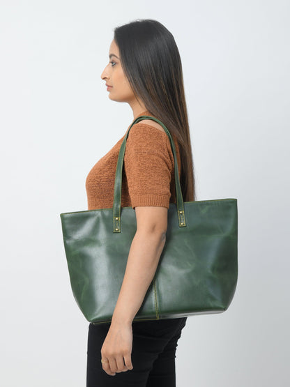 The Kim Tote Bag - Green Classy Leather Bags