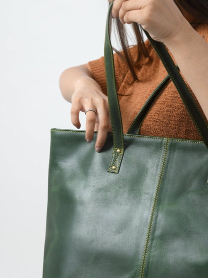 The Kim Tote Bag - Green Classy Leather Bags