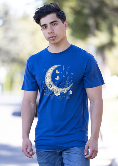 Moons and Stars Boho Flowers Vintage Unisex Bamboo/Cotton Graphic T-Shirt Spun Bamboo