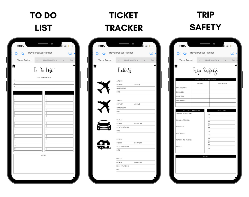 Digital Travel Phone Planner Black Jessica Autumn