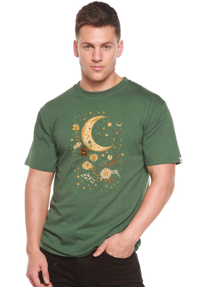 Celestial Moon Boho Flowers Vintage Unisex Bamboo/Cotton Graphic T-Shirt Spun Bamboo