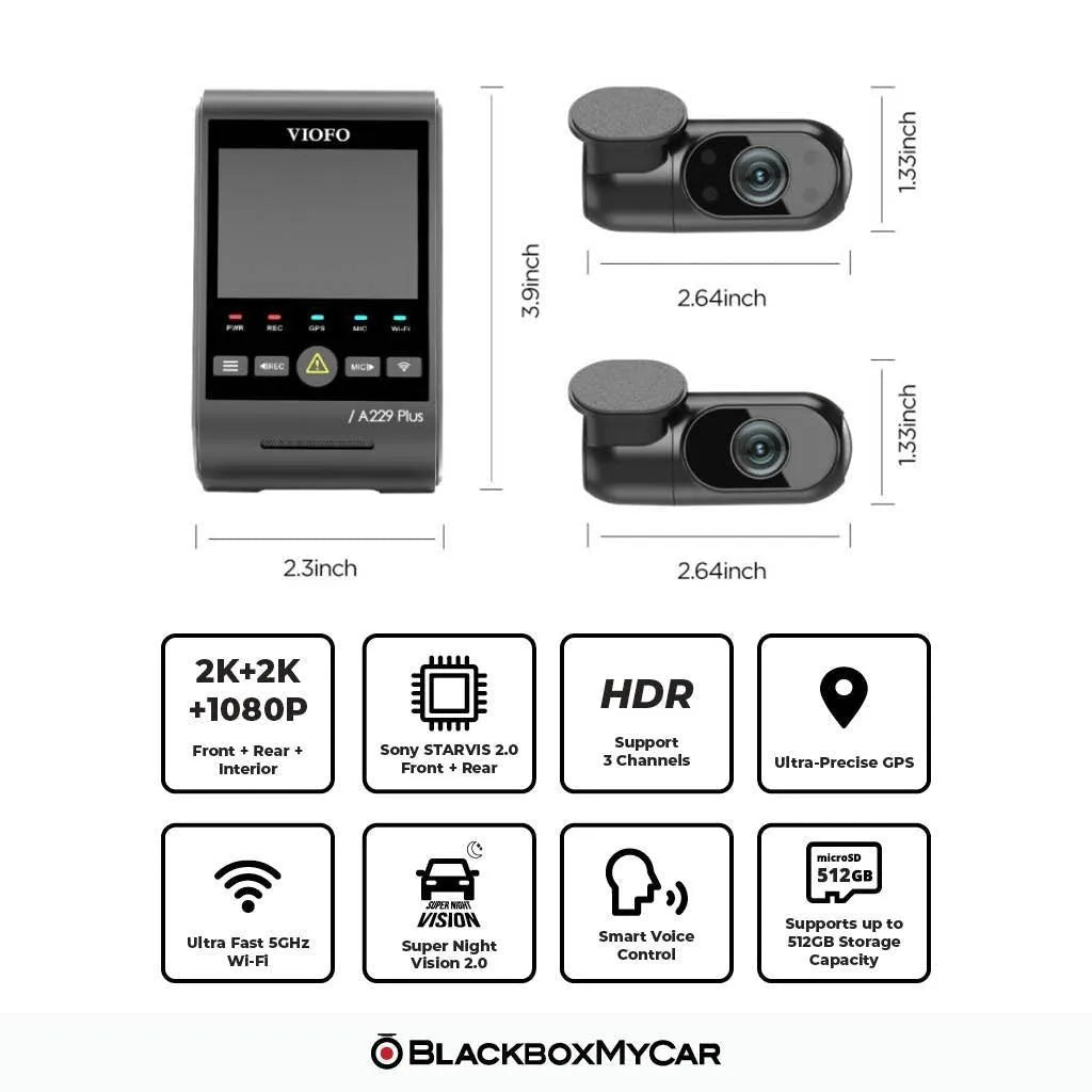VIOFO A229 Plus 2K QHD 3-Channel Dash Cam BlackboxMyCar