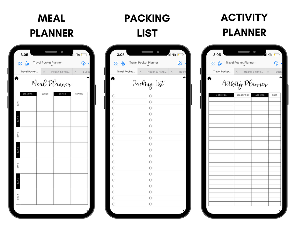Digital Travel Phone Planner Black Jessica Autumn