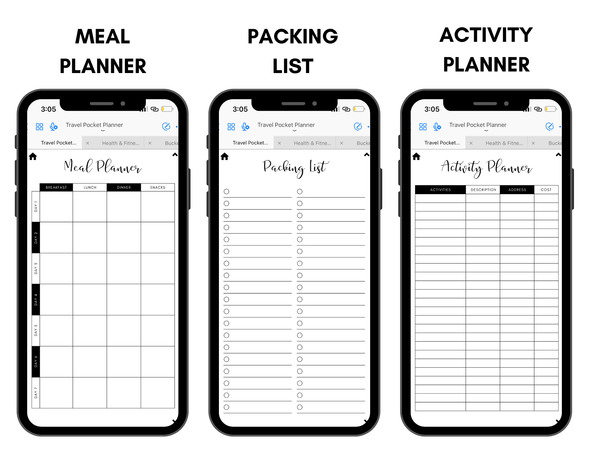 Digital Travel Phone Planner Black Jessica Autumn