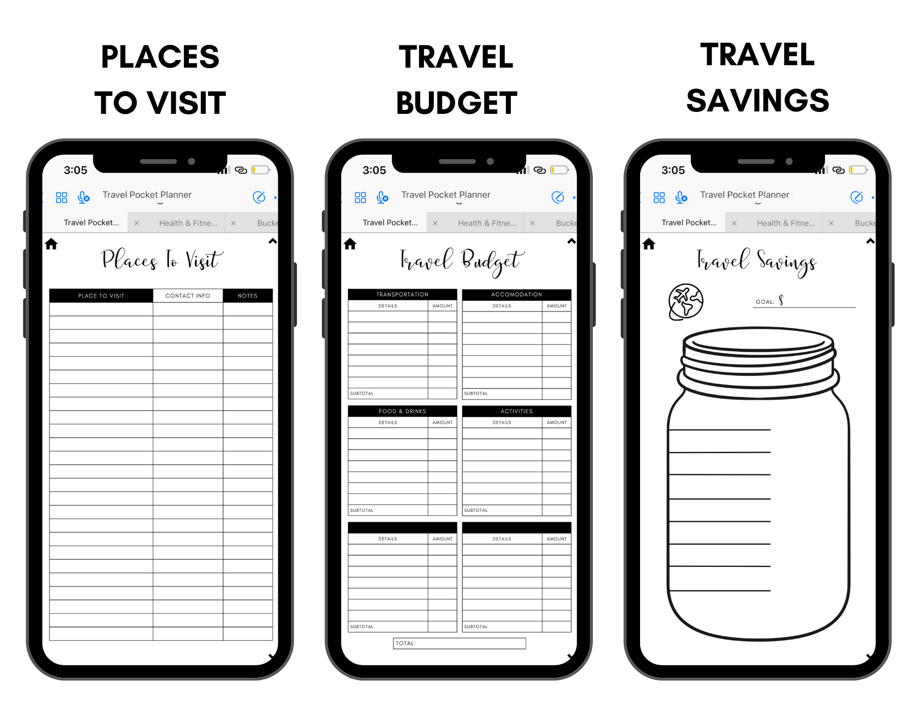 Digital Travel Phone Planner Black Jessica Autumn