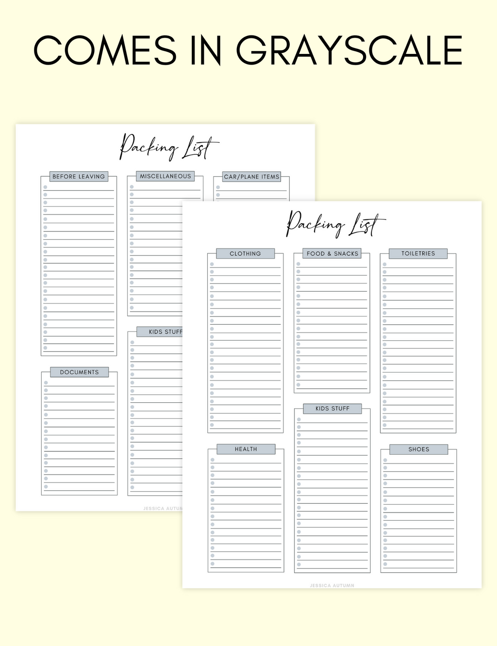 Packing List Jessica Autumn