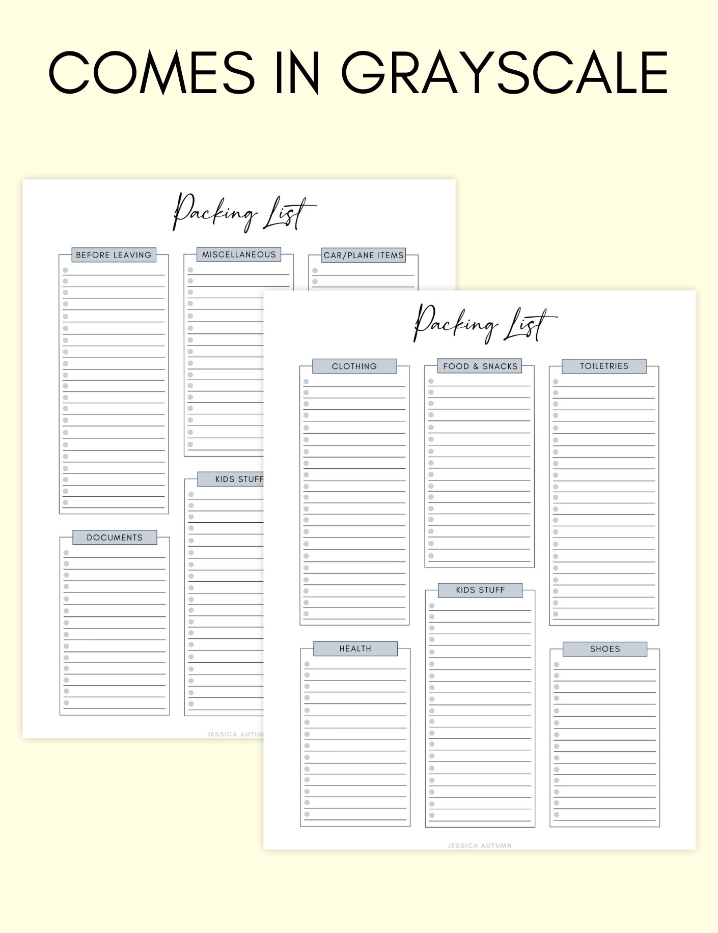 Packing List Jessica Autumn