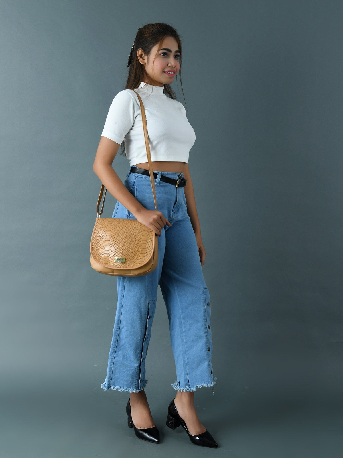 The Croco Satchel- Beige Classy Leather Bags