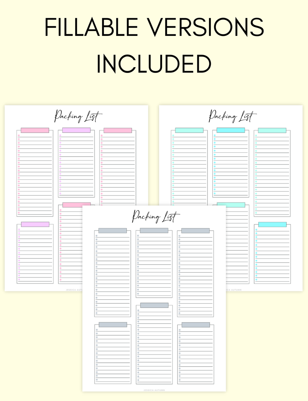 Packing List Jessica Autumn