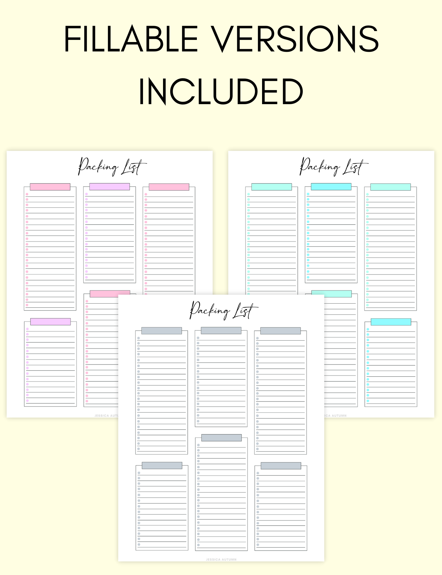 Packing List Jessica Autumn