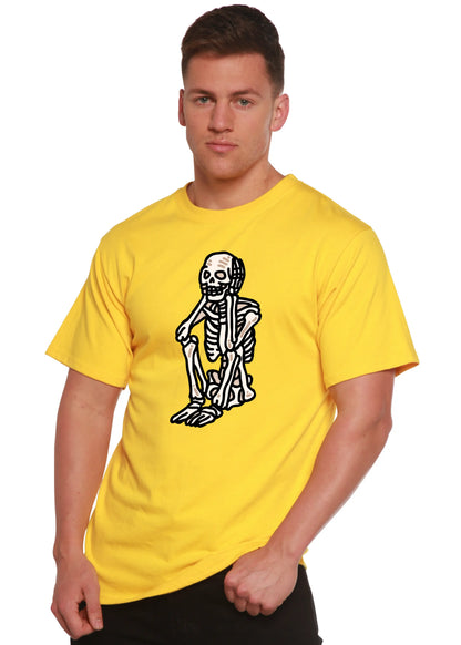 Sad Skeleton Halloween Unisex Bamboo Viscose/Organic Cotton Short Sleeve Graphic T-Shirt Spun Bamboo