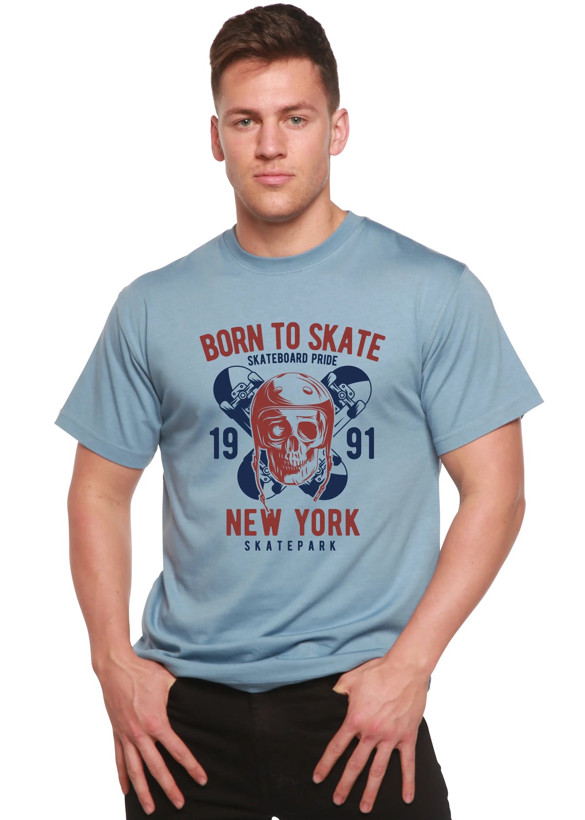 Born To Skate 1991 New York Men's Bamboo Viscose/Organic Cotton Short Sleeve Graphic T-Shirt Spun Bamboo