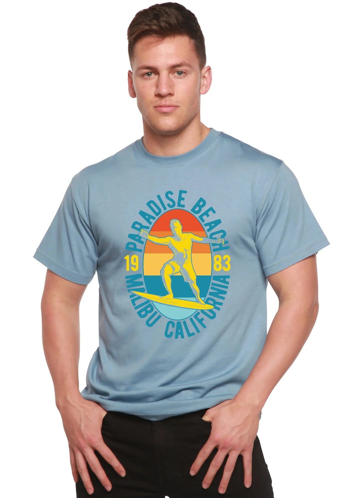 Paradise Beach 1983 Men's Bamboo Viscose/Organic Cotton Short Sleeve Graphic T-Shirt Spun Bamboo
