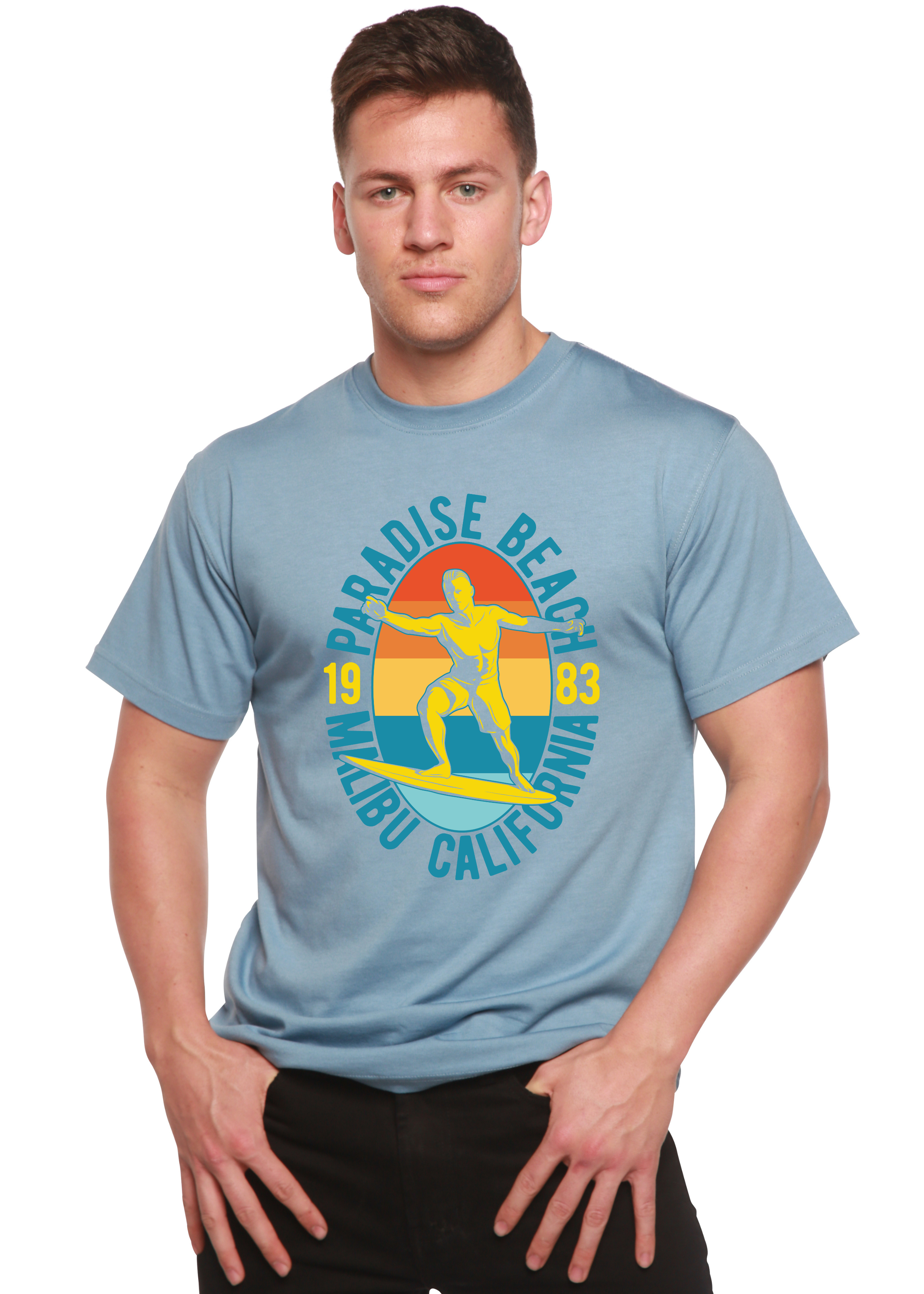 Paradise Beach 1983 Men's Bamboo Viscose/Organic Cotton Short Sleeve Graphic T-Shirt Spun Bamboo