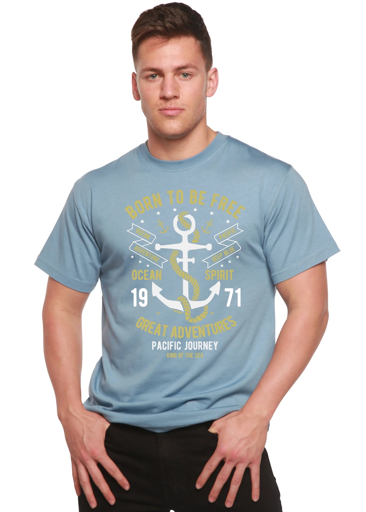 Born To Be Free Men's Bamboo Viscose/Organic Cotton Short Sleeve Graphic T-Shirt Spun Bamboo