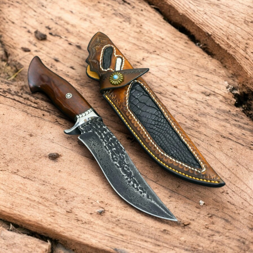 Custom Handmade Hunting Knife – Carbon Steel, Rosewood Handle Damascus Knife Store