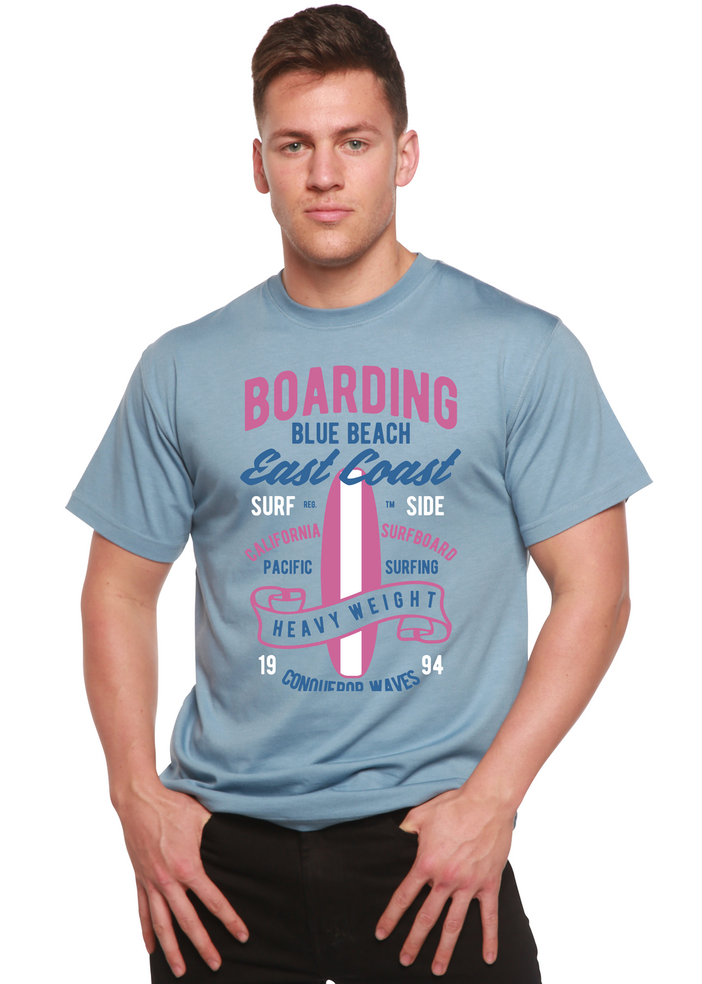 Boarding Blue Beach Men's Bamboo Viscose/Organic Cotton Short Sleeve Graphic T-Shirt Spun Bamboo