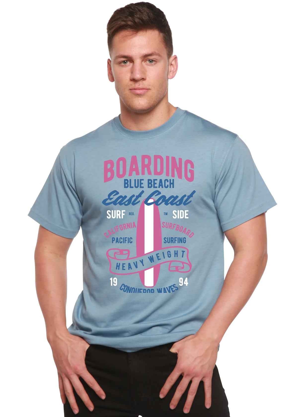 Boarding Blue Beach Men's Bamboo Viscose/Organic Cotton Short Sleeve Graphic T-Shirt Spun Bamboo