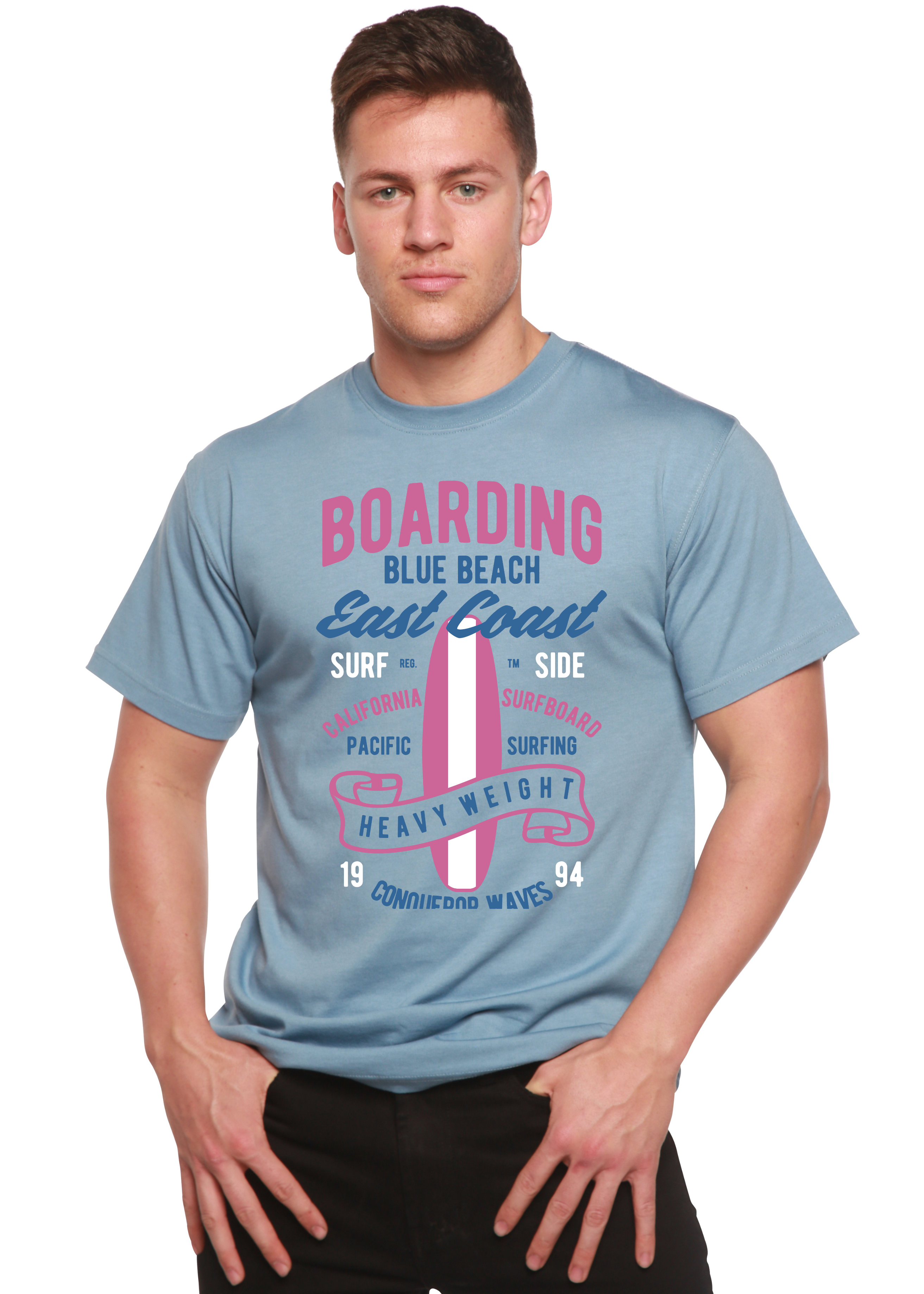 Boarding Blue Beach Men's Bamboo Viscose/Organic Cotton Short Sleeve Graphic T-Shirt Spun Bamboo