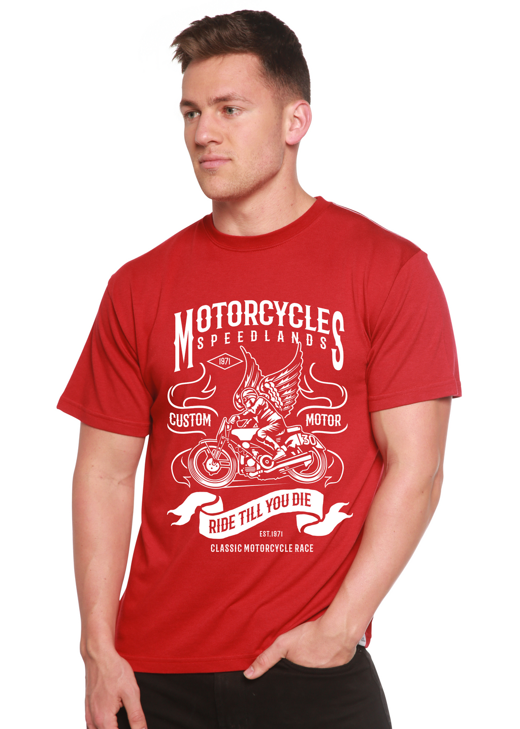 Motorcycles Men's Bamboo Viscose/Organic Cotton Short Sleeve Graphic T-Shirt Spun Bamboo