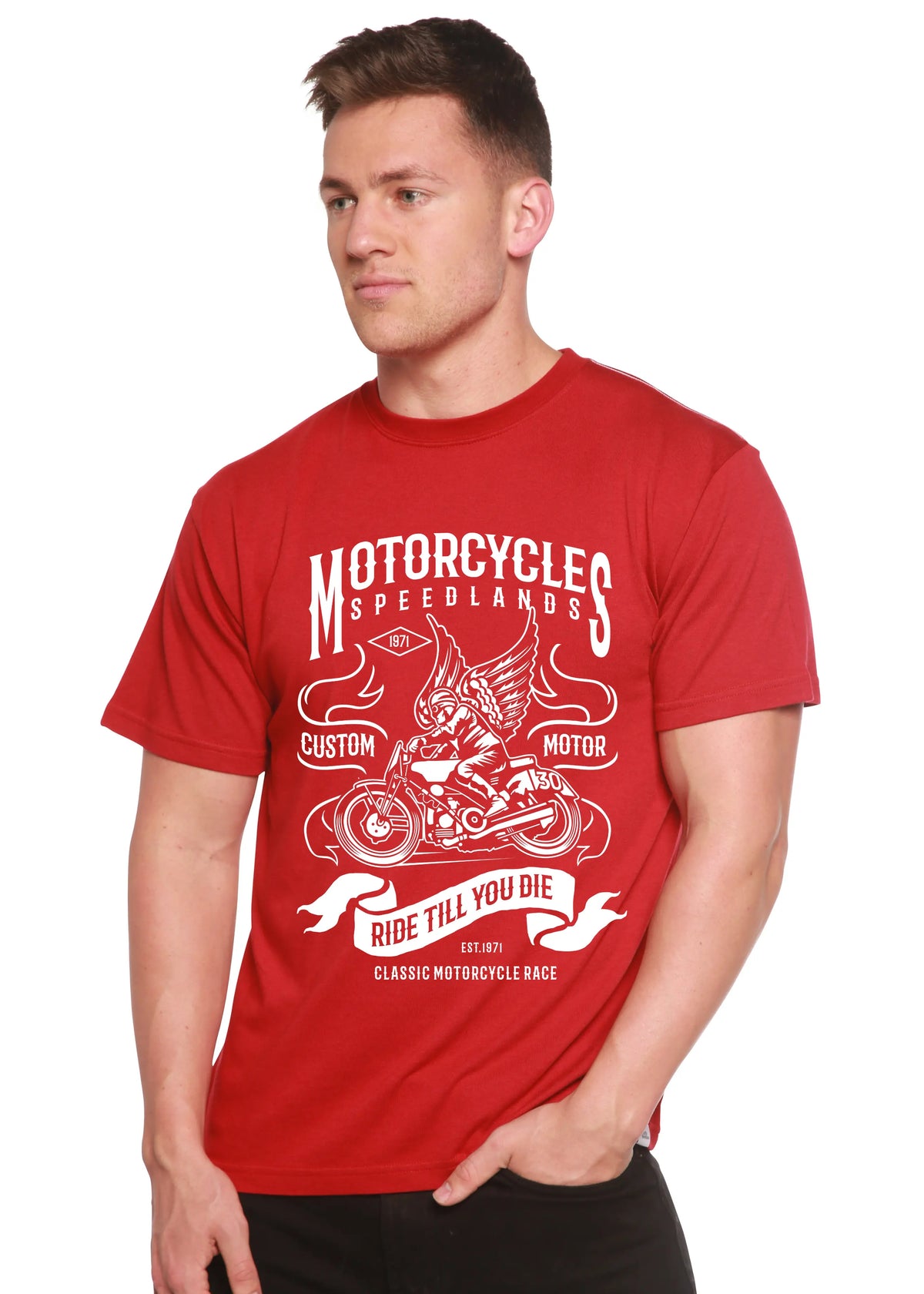 Motorcycles Men's Bamboo Viscose/Organic Cotton Short Sleeve Graphic T-Shirt Spun Bamboo
