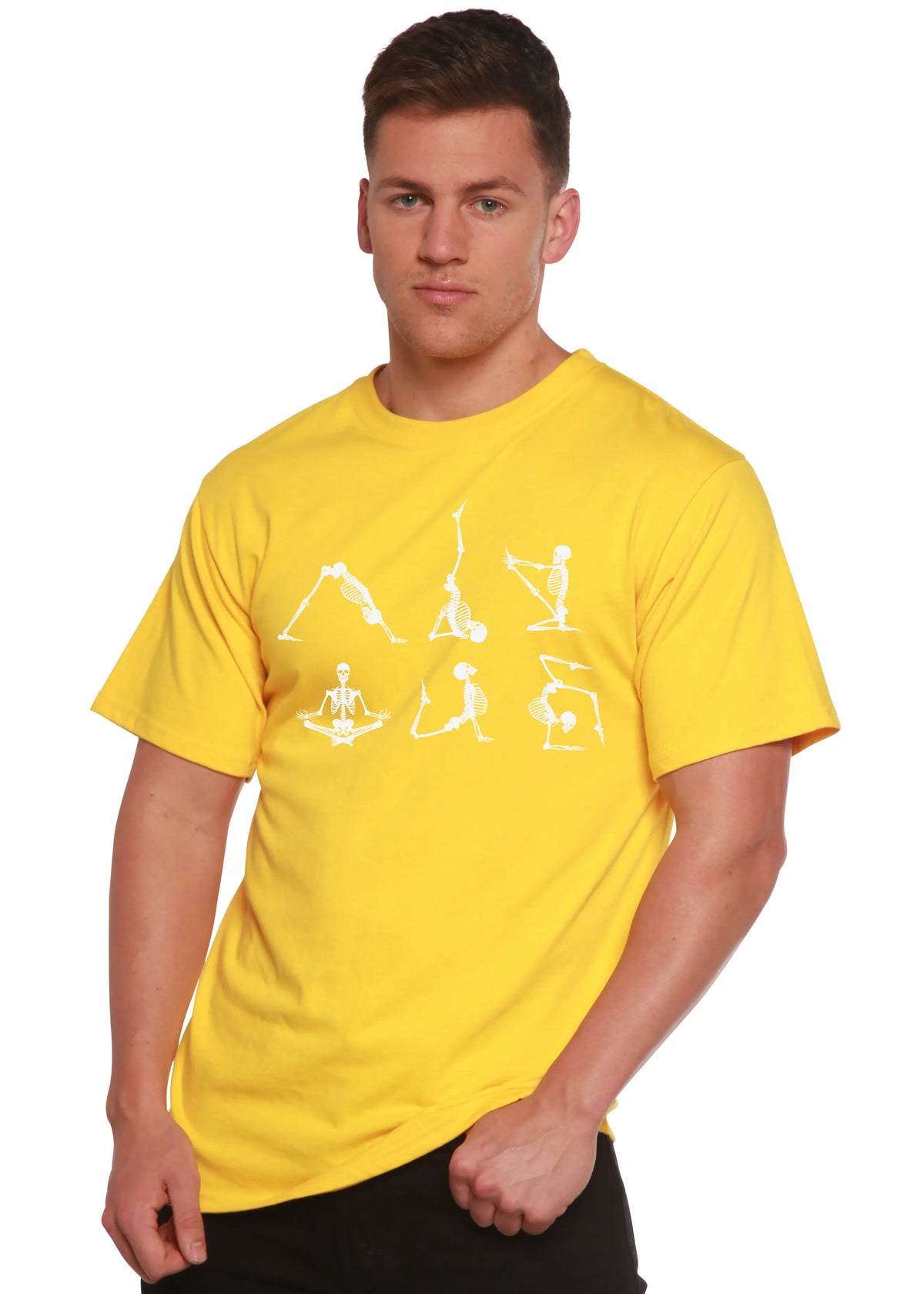 Halloween Skeleton Namaste Men's Bamboo Viscose/Organic Cotton Short Sleeve Graphic T-Shirt Spun Bamboo