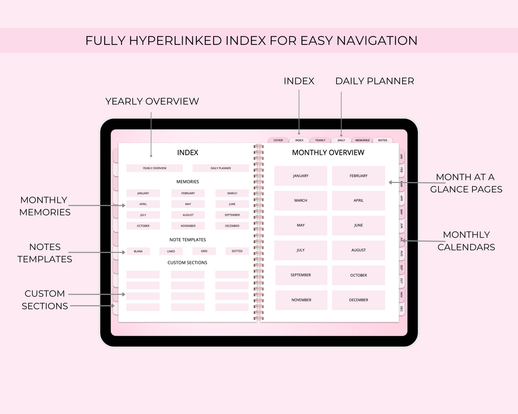 2026 Simply Elegant Digital Planner in Pink Jessica Autumn