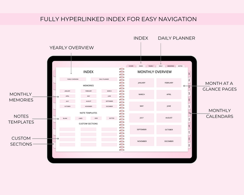 2026 Simply Elegant Digital Planner in Pink Jessica Autumn