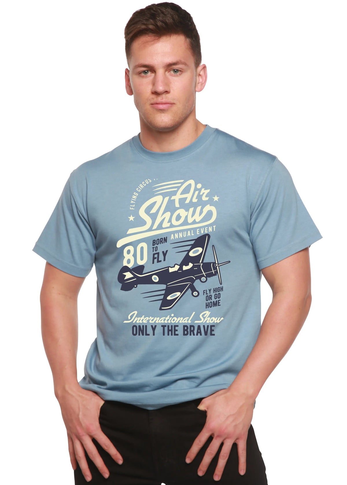 Air Show Men's Bamboo Viscose/Organic Cotton Short Sleeve Graphic T-Shirt Spun Bamboo