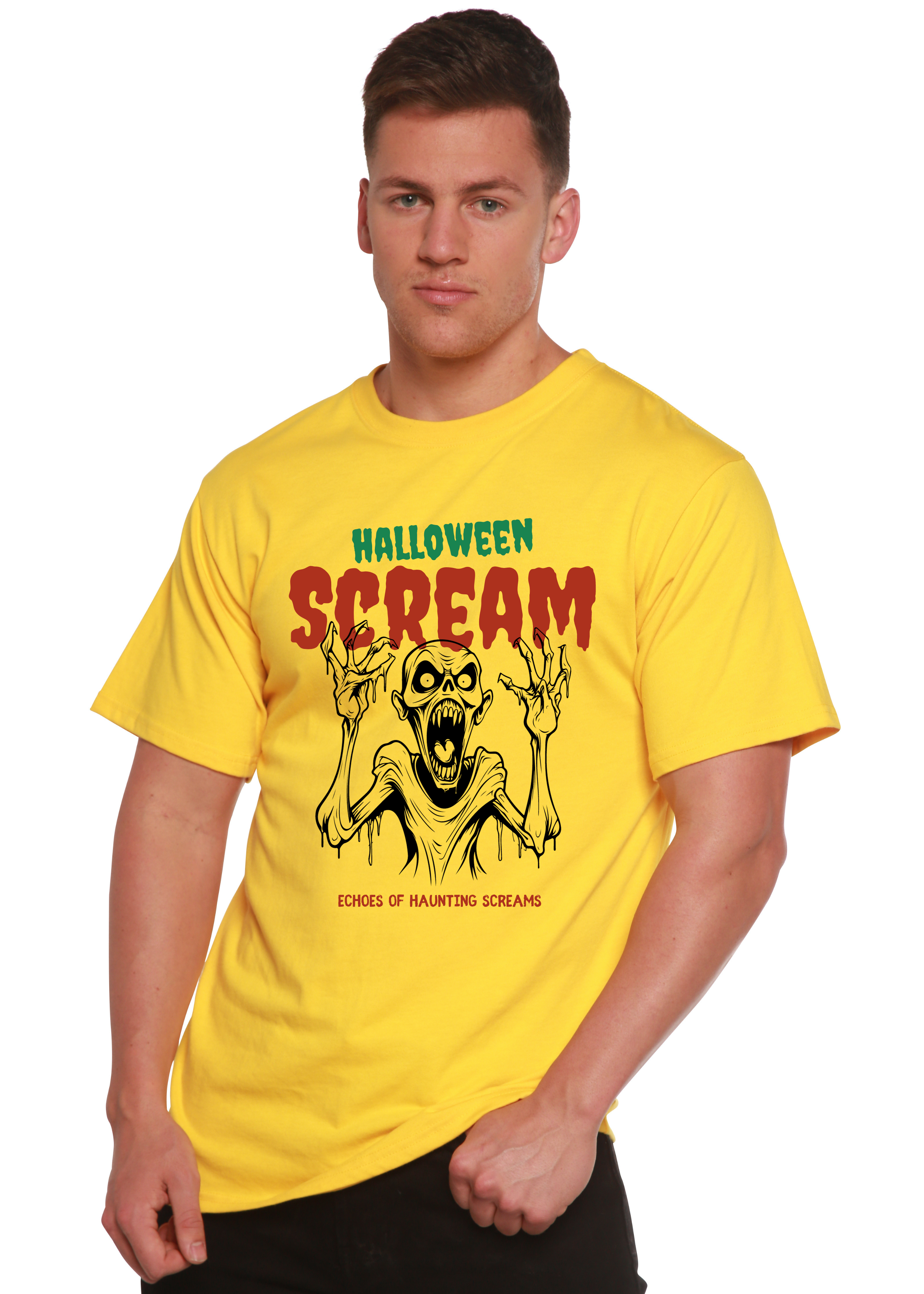 Halloween Scream Men's Bamboo Viscose/Organic Cotton Short Sleeve Graphic T-Shirt Spun Bamboo