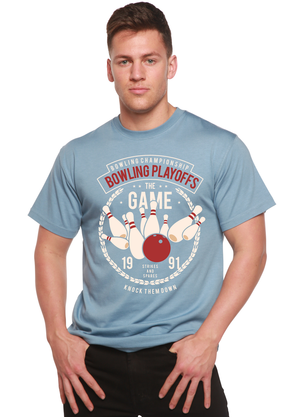 Bowling Playoffs Men's Bamboo Viscose/Organic Cotton Short Sleeve Graphic T-Shirt Spun Bamboo